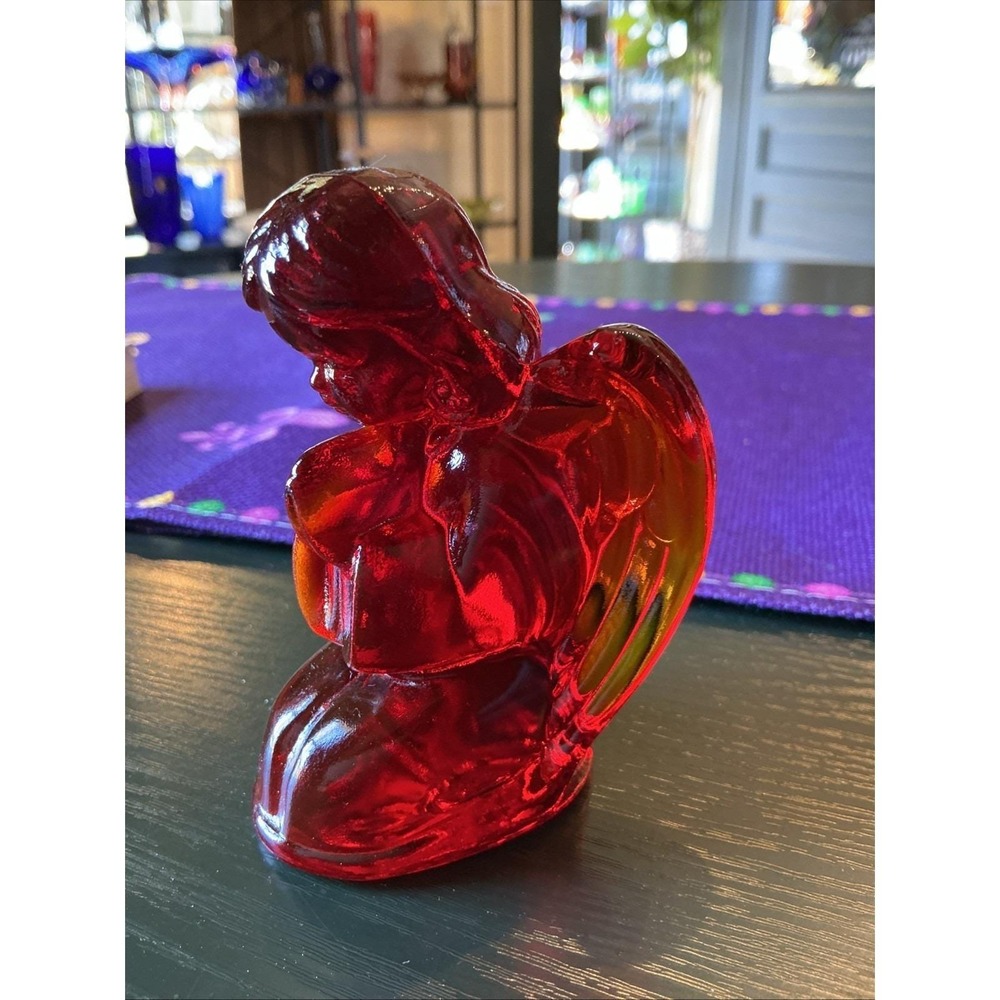 Vintage 3.75" Mosser Glass Ruby Red Amberina Praying Girl Angel‎ Figurine